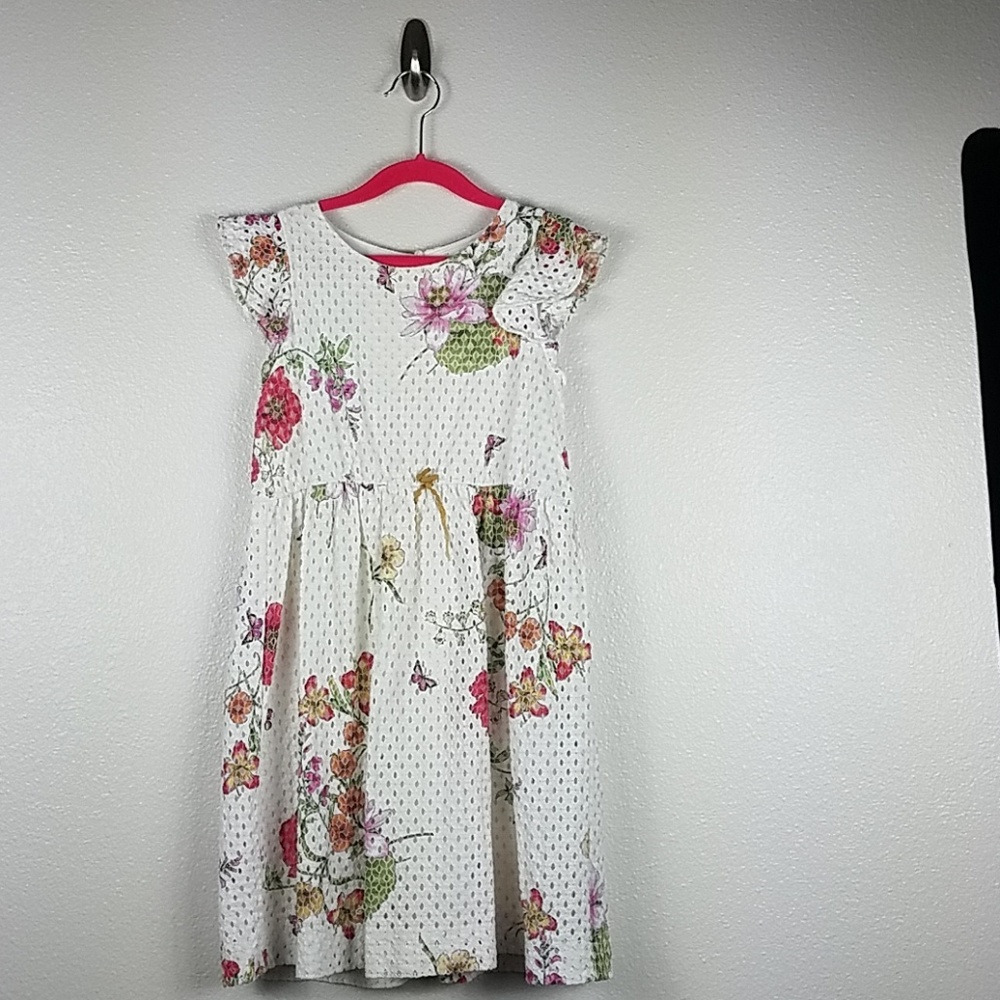 Zara Girl Floral Dress 11/12 Cream Pink Eyelet